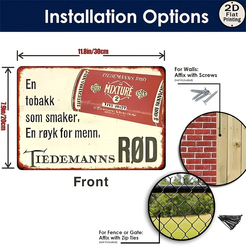 2D Flat, 1pc 2D Flat Printing, Vintage Square Metal Wall Tin Sign,  Style Tobacco Advertising, Red Package with MIXTURE Wording