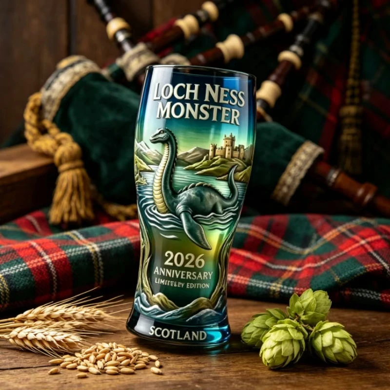 Commemorative 2026 Loch Ness Monster Blue Beer Glass, Scottish Legend‑Themed Pint Cup, Bar Home Decorative Collectible