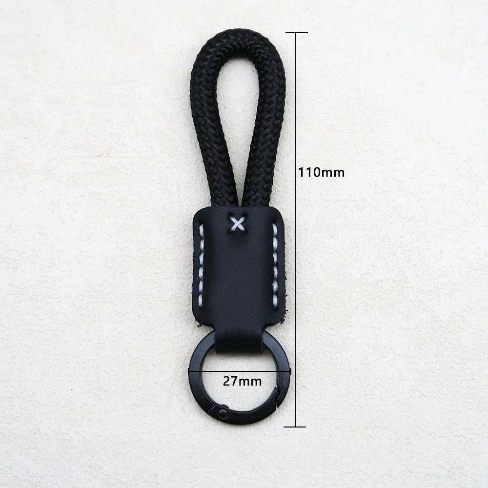 Handmade Cowhide Keychain with Woven Rope, Creative Gift