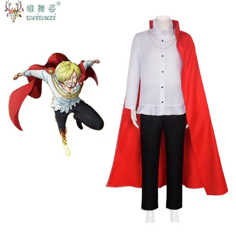 

Anime Adult Men Cosplay Costume Sanji Handsome Red Cloak White Shirt Outfit Fantasy Disguise Party Fancy Clothing Carnival Funny