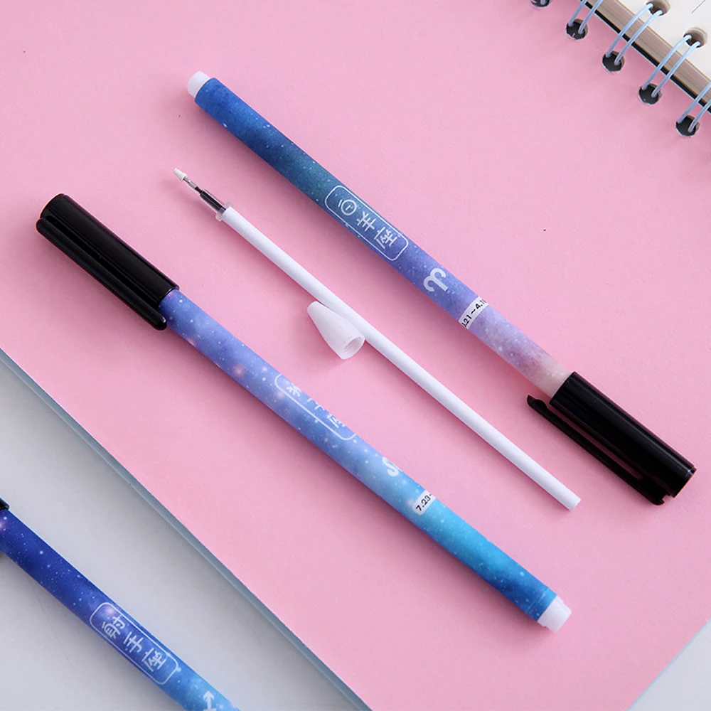 6PCS Cartoon Gel Pen Set Neutral Pen Smooth Writing Fastdry 0.5mm Black Blue  Color Replacable Refill School Stationery Supplies