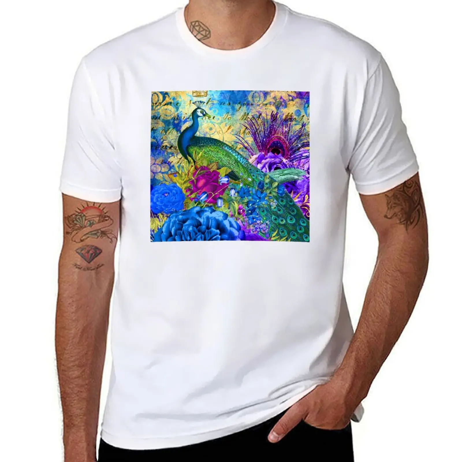 

Peacock Elegant Art Design With Luxurious Flowers T-Shirt t shirts for man slim fit t shirts for man graphic tees T-Shirt