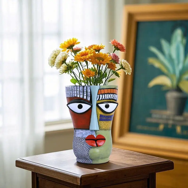 

Creative Human Face Abstract Colorful Flower Pot Home Table Balcony Garden Resin Potted Plant Decorative Piece Plant Pots