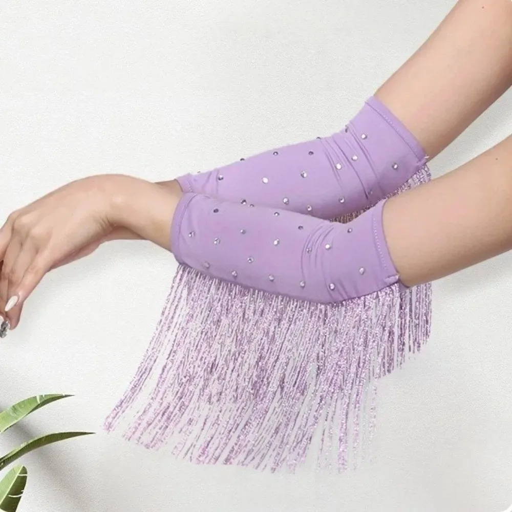 Solid Color Latin Dance Arm Sleeves Elastic Drilling Rhinestone Rhinestone Dance Sleeves Lolita Fingerless