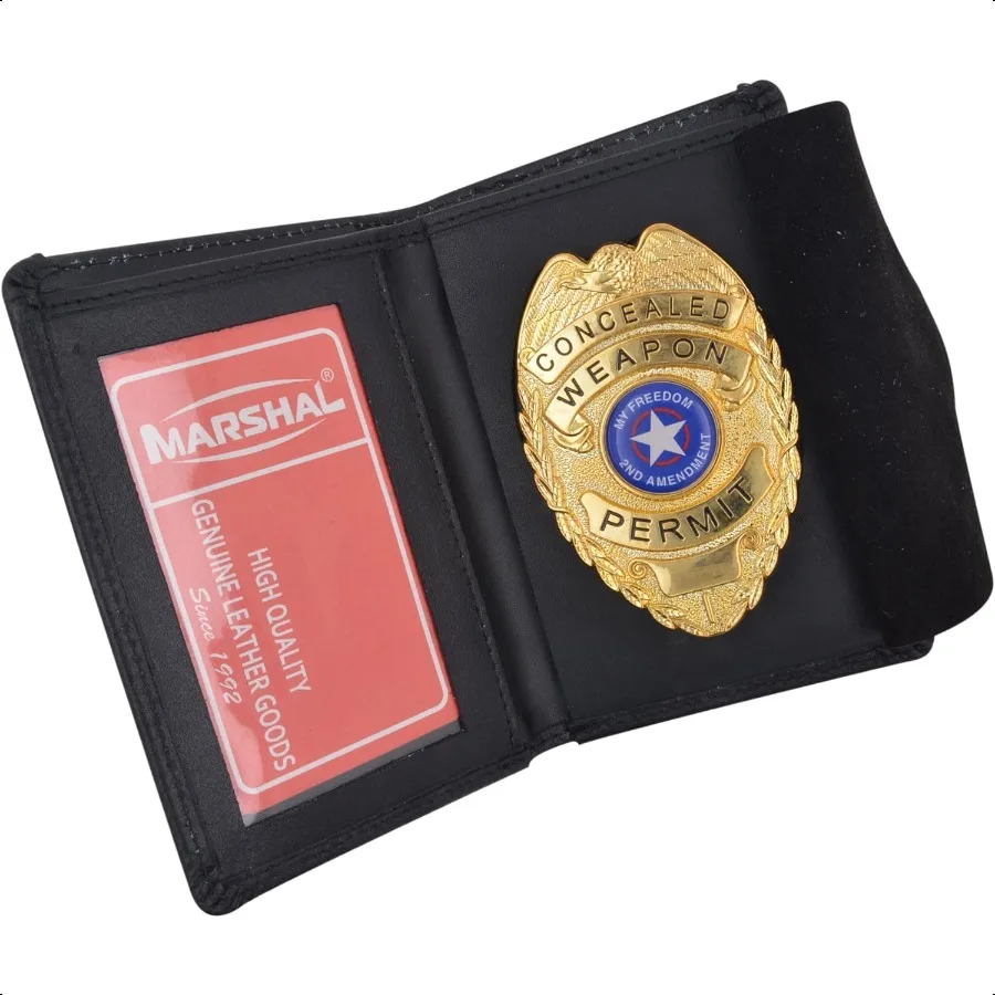 

Genuine Leather RFID Slim Thin Bifold ID Money Wallet Oval Shape Badge Holder