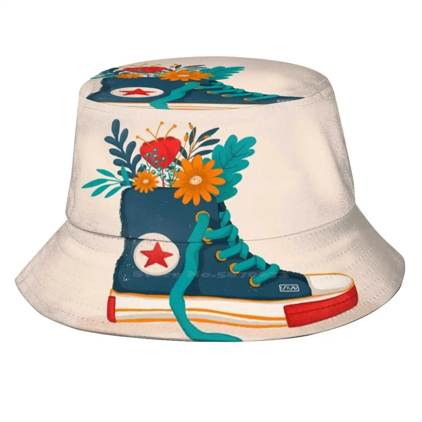 Flowers Shoes Outdoor Sun Fishing Panama Hats Flowers Shoes Vintage Summer Spring Blue Yellow Red Colourful Color Retro Daisy