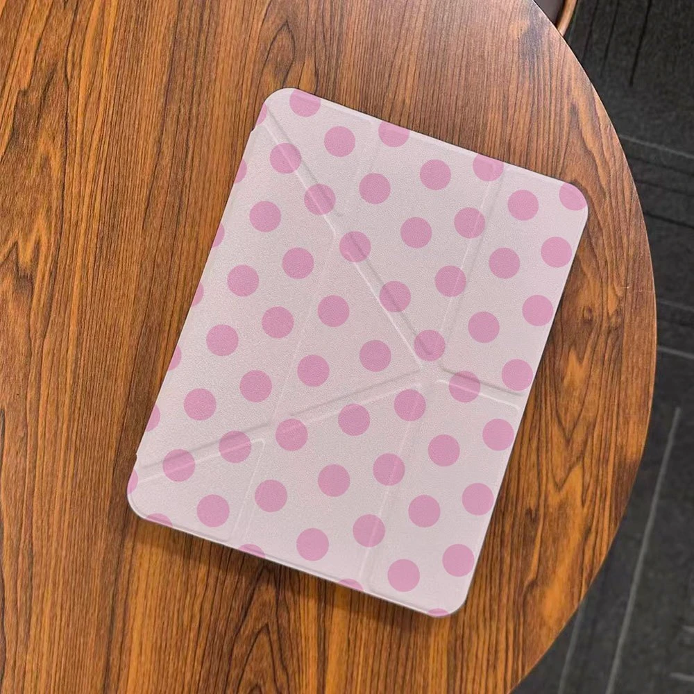 Cute Simple Pink Polka Dot GY2K Tablet Case For iPad Pro 11 12.9 13 A16 M2 M4 M3 M5 5/6/7/8/9/10/11th Mini Air 3 4 5 6 Cover