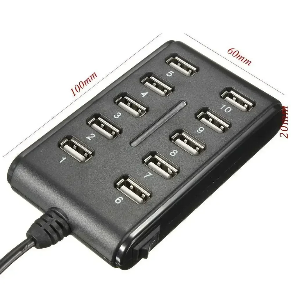 10-in-1 USB Hub 10 Ports 5v 500mA 480Mbps Usb2.0 Splitter Portable Adapter For Laptop  Accessories Interface Equipment