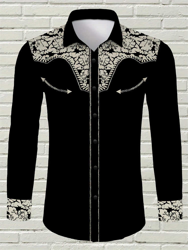 

Spring/Fall New Arrival Men's Ethnic-Style Long-Sleeve Shirt Western-Style Men's Collared Button-Down Shirt Men's Plus Size Top