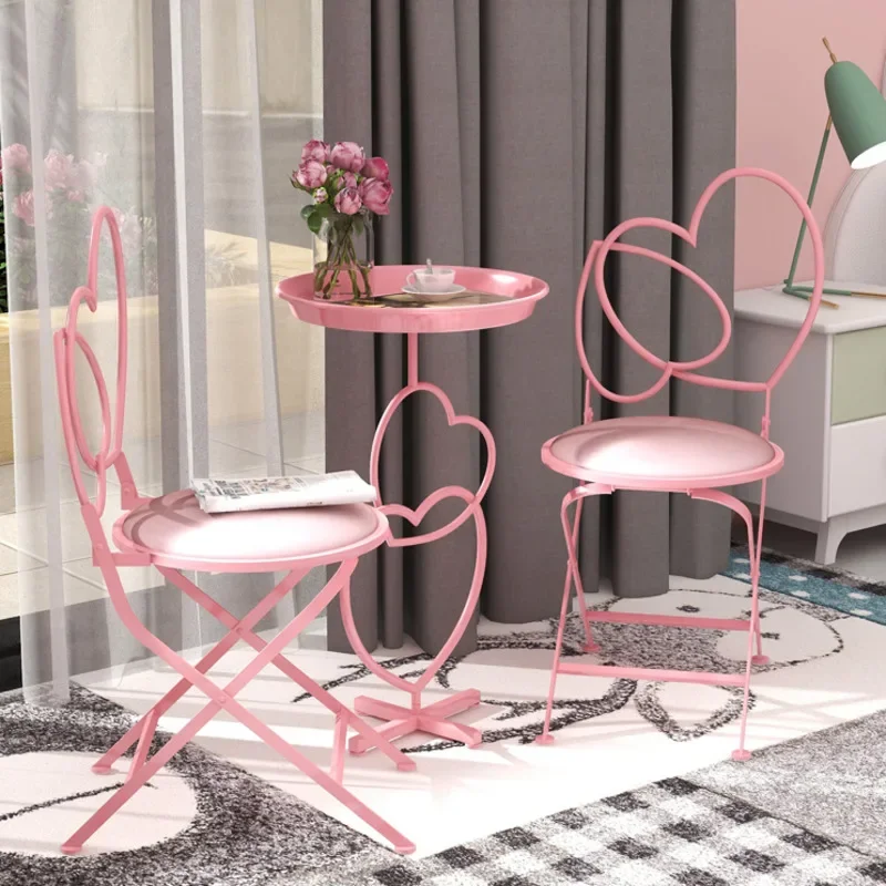 Romantic Pink Web Celebrity Milk Tea Shop Coffee Table Beauty Nail Auxiliary Tables And Chairs Nordic Home Balcony Table