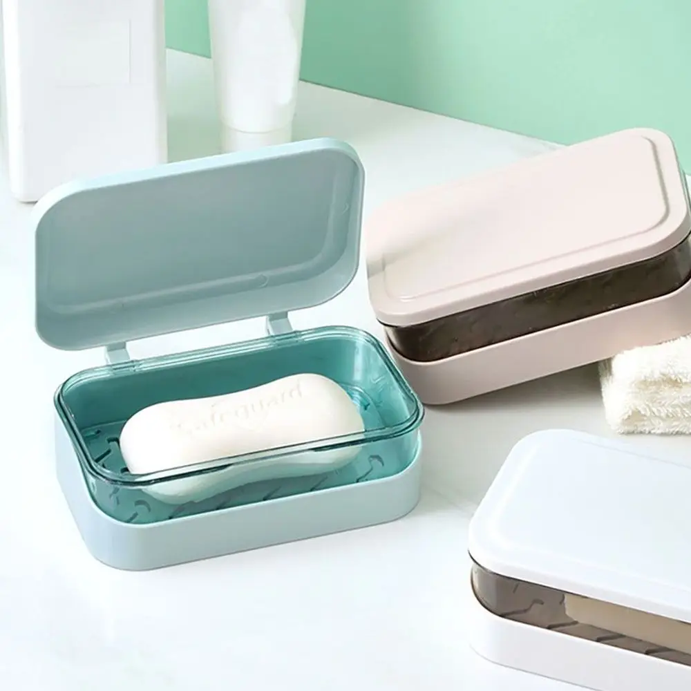 Soap Case Simple Transparent Flap Drainage Box Bathroom Toilet Waterproof Soap Storage Box Dormitory Home Travel Large Soap Dish