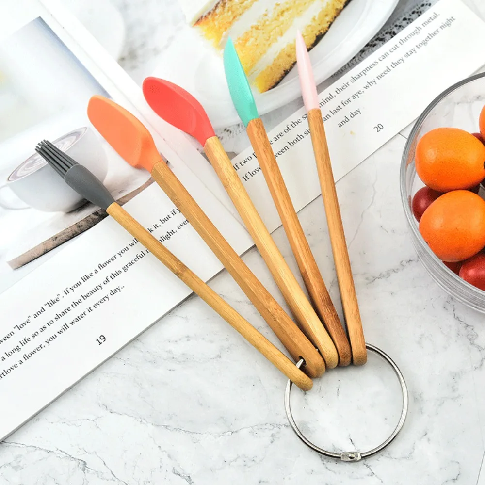 5pcs/set Baking Tools Colorful Silicone Spatula Bamboo Handle detachable Butter Spreader Oil Brush Cake Spatula Pastry