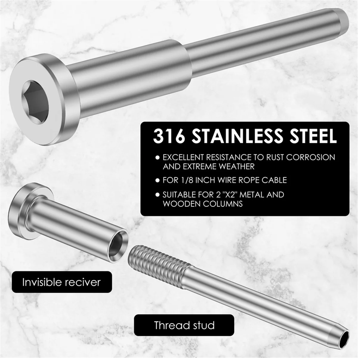 A56XQ 10Pcs Invisible Cable Railing Kit, Swage Stud End for Cable Railing, Swage Tensioner Cable Railing System for Wood