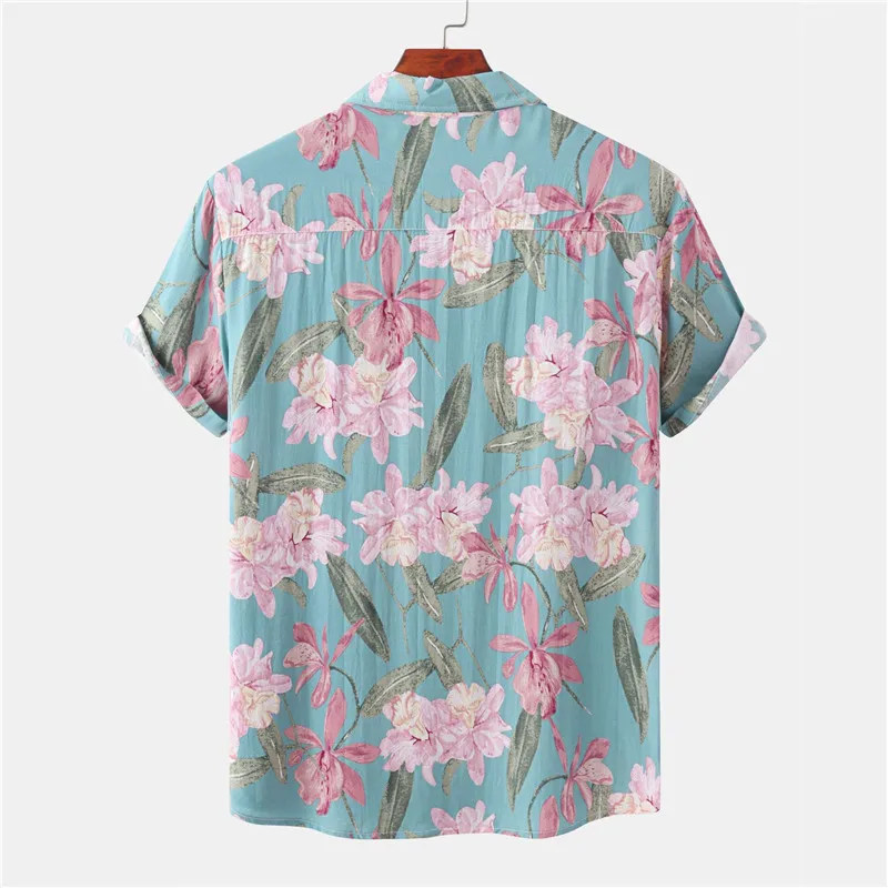 Black Pink Floral Print Beach Aloha Shirts Men Camisa Masculina 2023 Summer Casual Short Sleeve Hawaiian Shirt Men Party Clothes