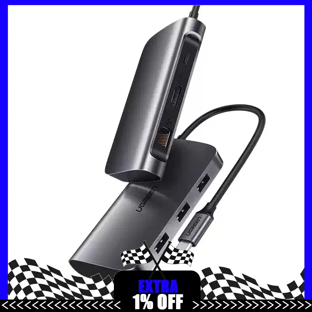 UGREEN 50771 6 in 1 USB C Hub 4K HDMI Gigabit Ethernet 60W PD 3 USB 3.0 Multiport Adapter for MacBook Laptop Tablet