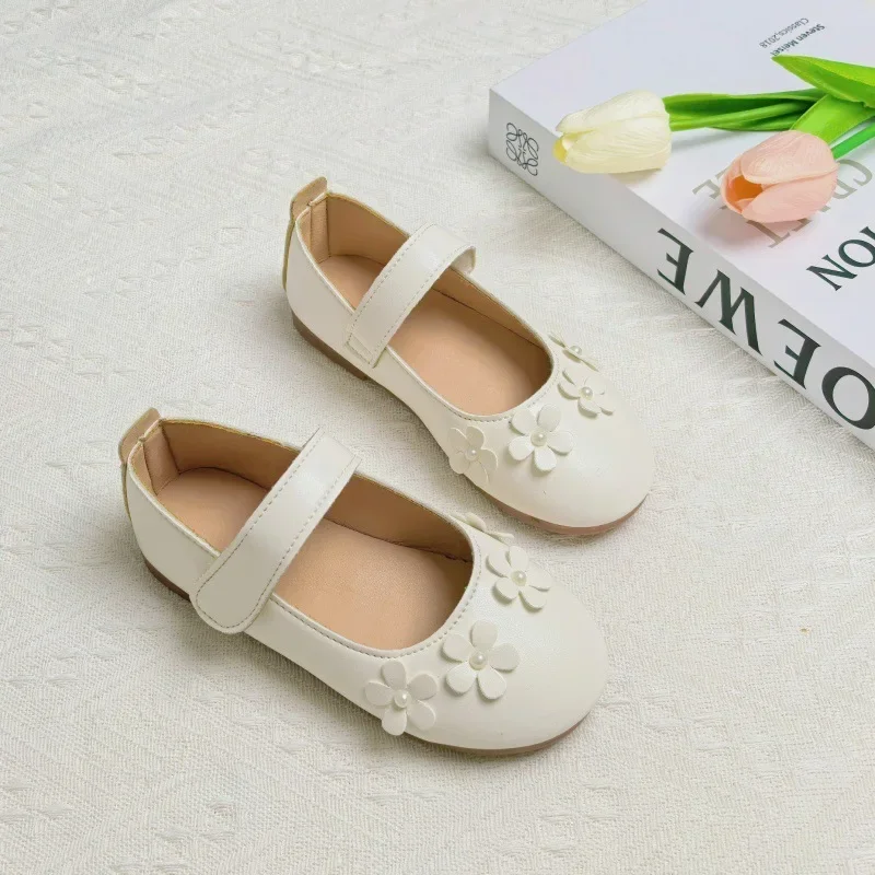 

Children's Fashion Leather Shoes Toddlers Spring Autumn Little Girl Performance Causal Shoes Sweet Flower Kids Princess Flats