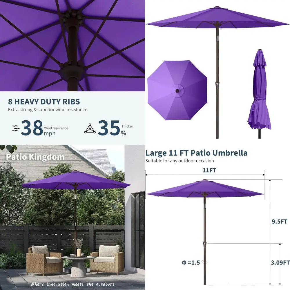 

Зонт для патио 11 футов с ручным подъемом и наклоном, с УФ-защитой, стекловолоконные спицы