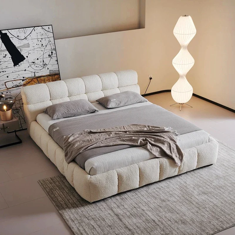 # for Italian Modern Design Bedroom Furniture Set White Teddy Fabric Up-holstered Beds