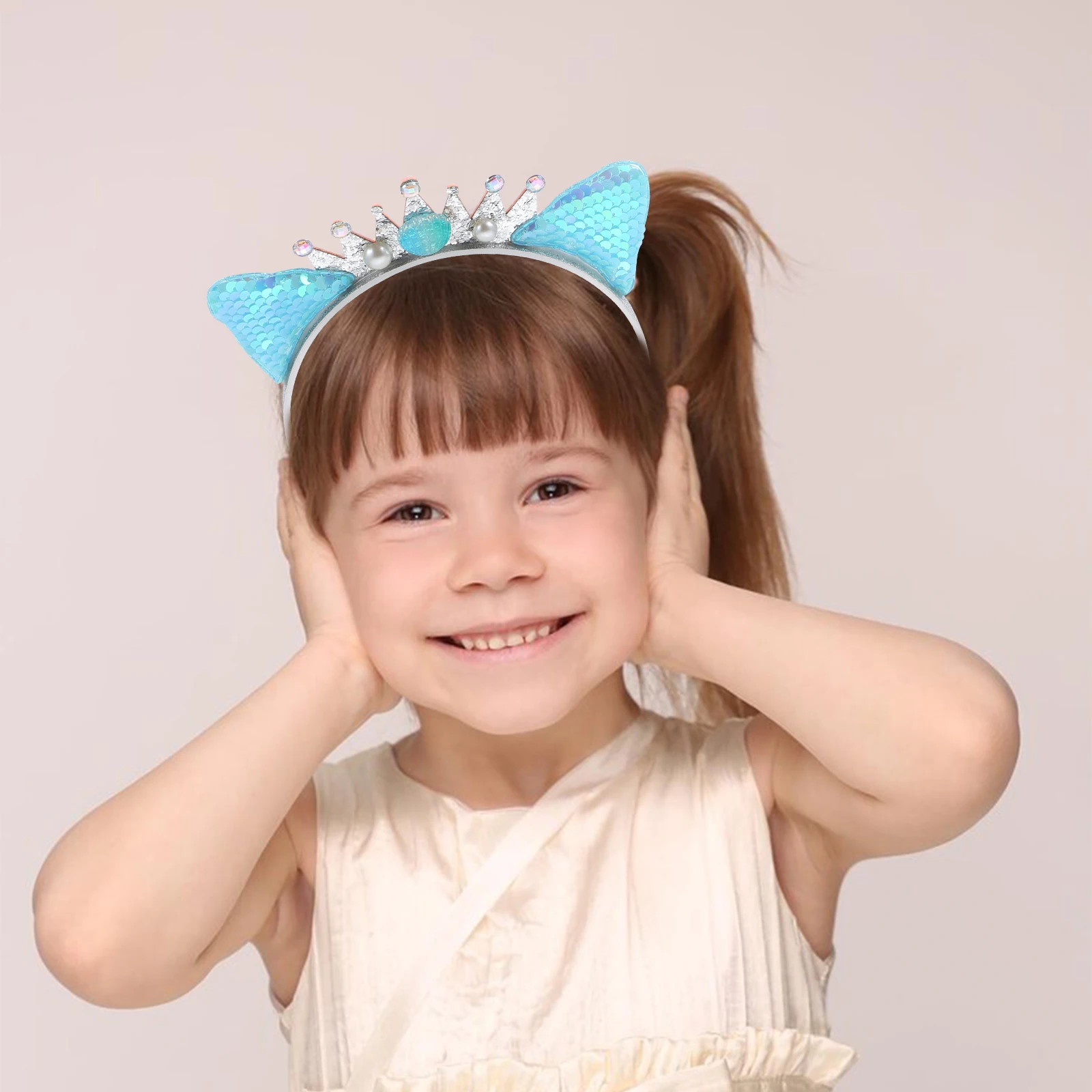 

Cat Ear Sequin Crown Headbands Girls Hair Hoops Party Headdress Lightweight Comfortable Child cosplay birthday