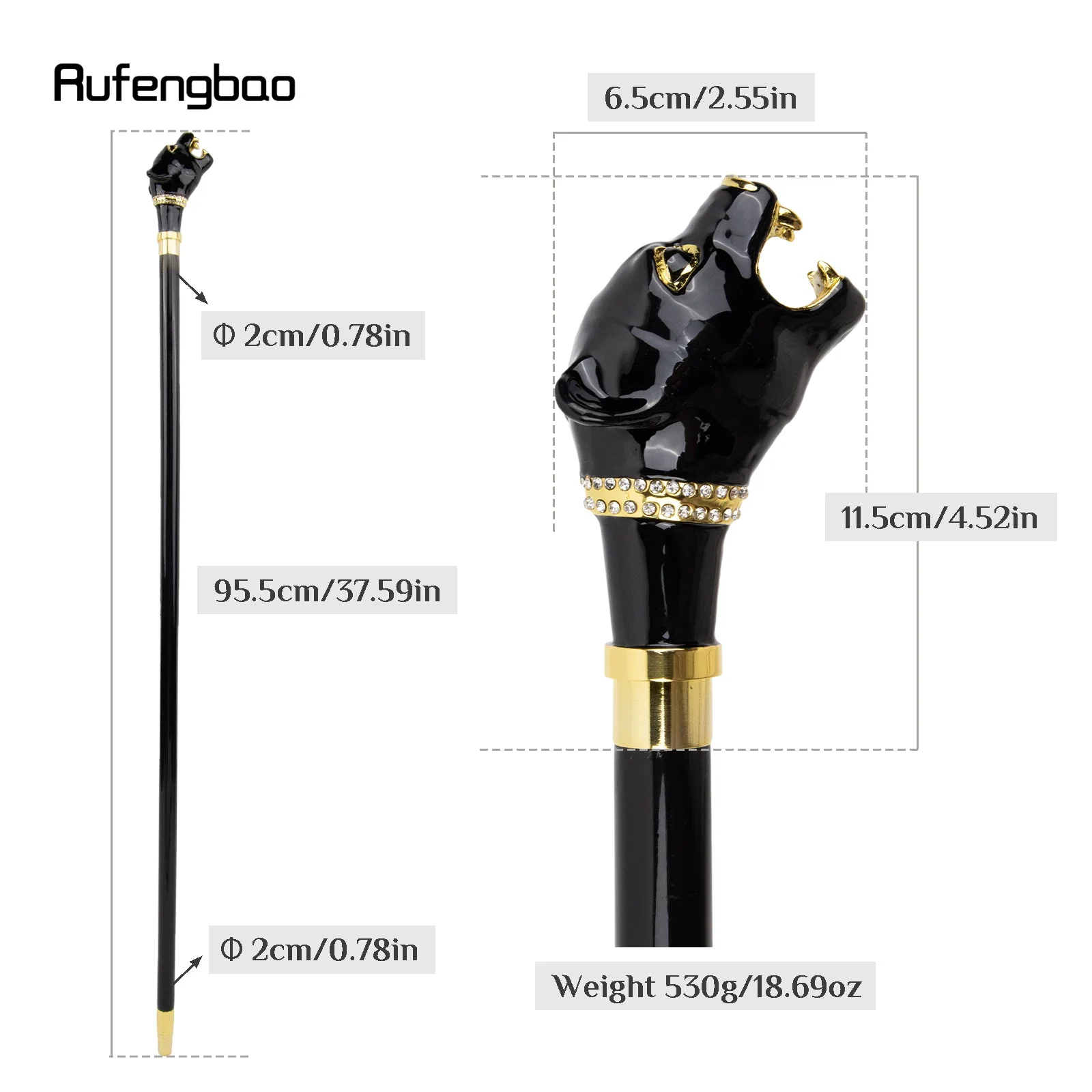 Ceramic Black Leopard Wooden Single Joint Fashion Wood Walking Stick Decorative Walking Cane Halloween Mace Wand Crosier 95cm