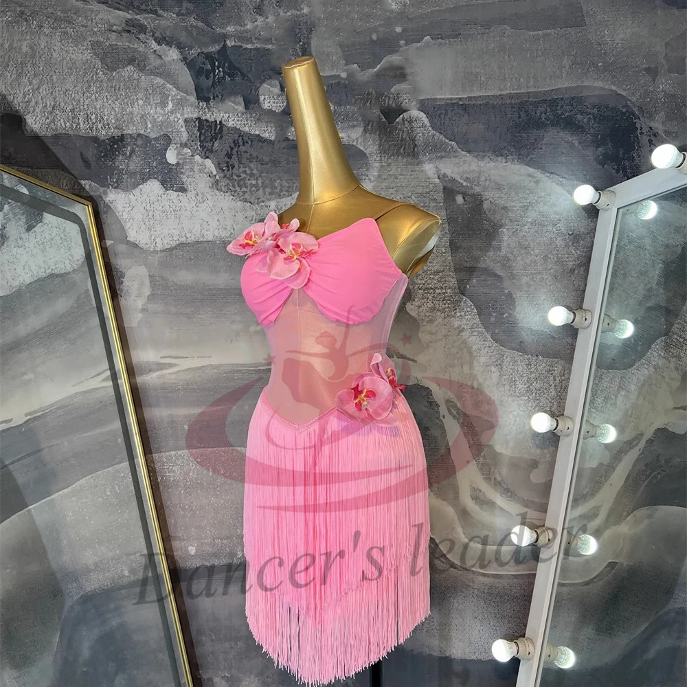 ラテンダンスドレスハイエンドカスタムフラワータッセルサスペンダー正確にタンゴ女性の大人と子供の専門服