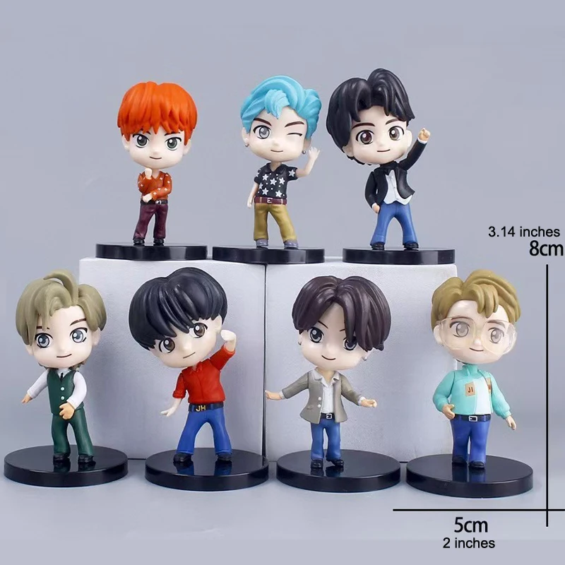 7 unids/set Bangtan Boys grupos Rm Jin Suga Jhope Jimin V Jungkook muñeca modelo juguete figura de acción estrella Idol lindo ejército regalo para niños