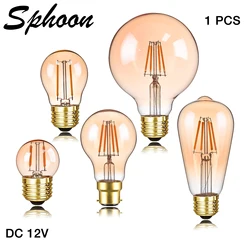 Sphoon Low Volts DC 12V LED Light Bulbs Amber Glass Warm White 2200K E27 B22 Base Vintage Lamp Bulb For Camping Battery System