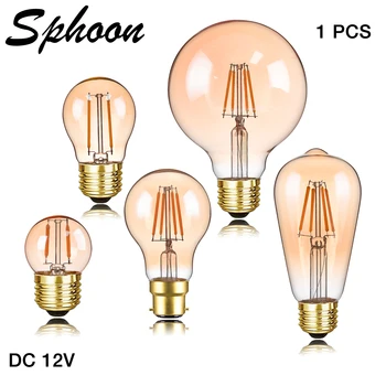 Sphoon baixo volts dc 12v lâmpadas led vidro âmbar branco quente 2200k e27 b22 base lâmpada vintage para sistema de bateria acampamento