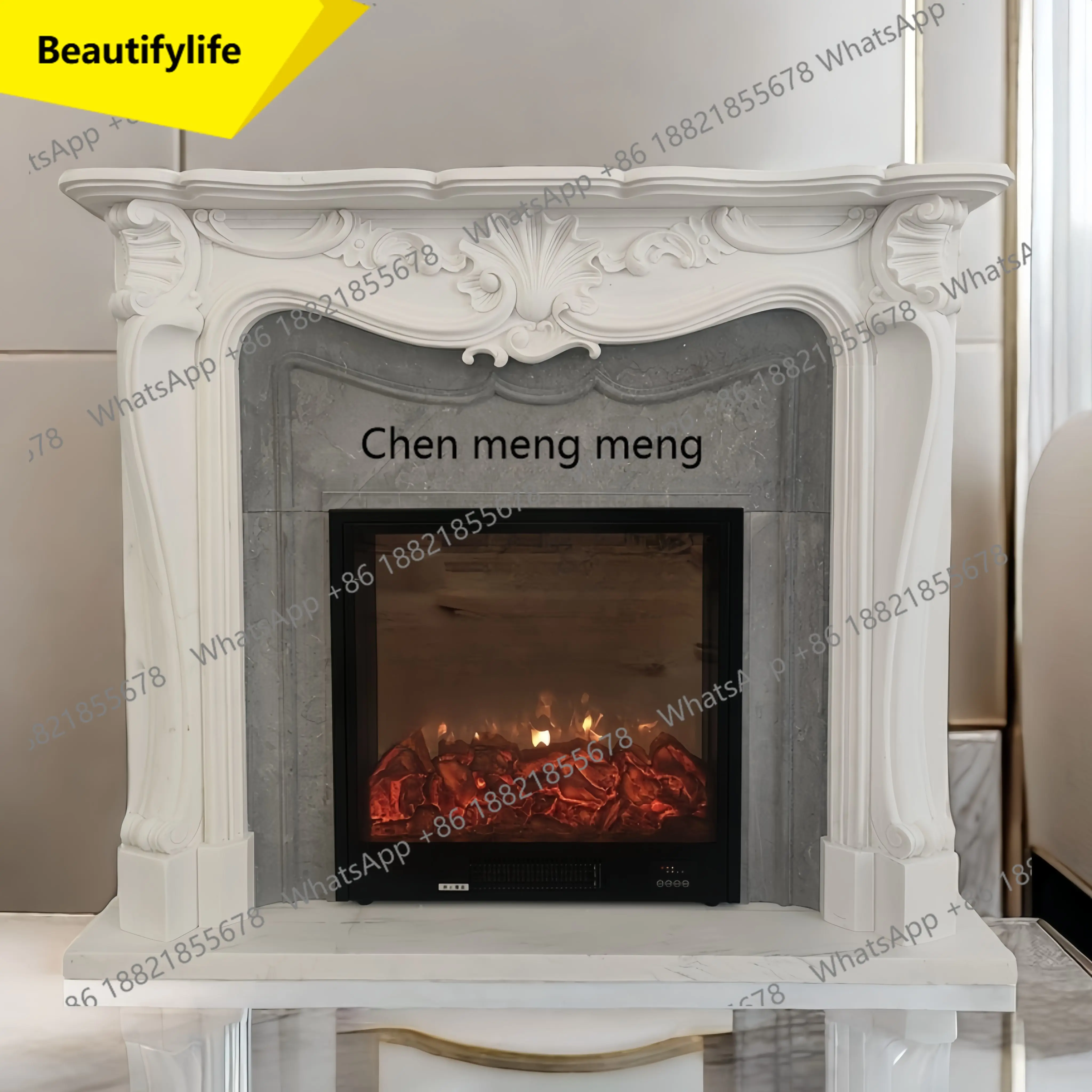 02M Natural marble French fireplace white marble stone interior retro floor ornament