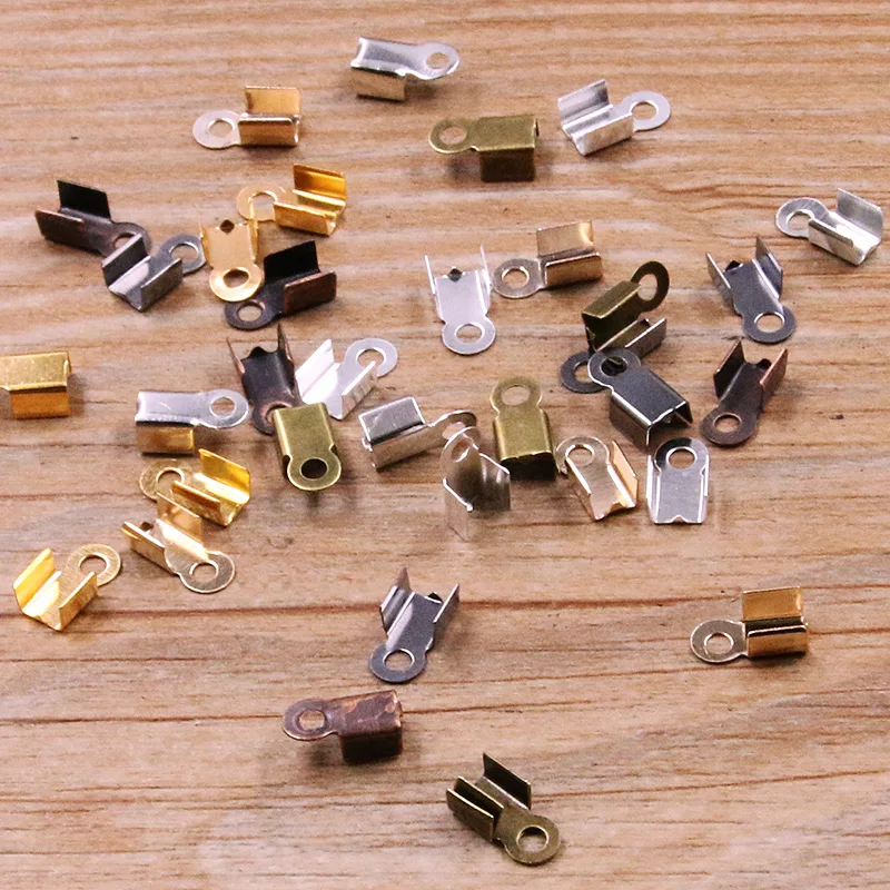 200pcs 5X8MM Cove Clasps Cord End Caps String Ribbon Leather Clip Tip Fold Crimp Bead Connectors For Jewelry Making DIY Supplies