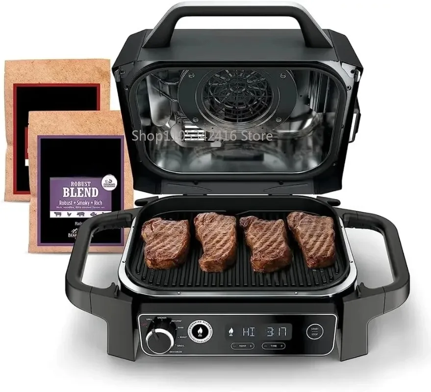 Outdoor Grill & Smoker 7-in-1 Air Fryer, Woodfire Pellet Portable Grill for Bake Roast Broil