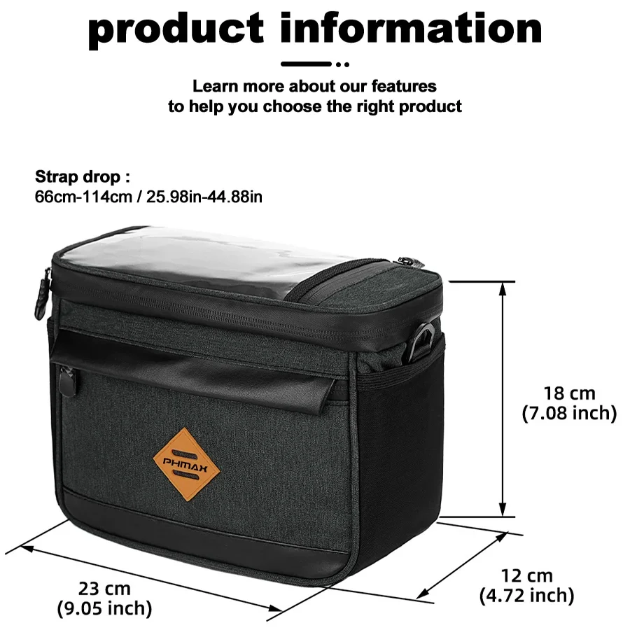 PHMAX Cycling Bike Bicycle Insulated Front Bag Large MTB Bike Handlebar Bag Waterproof Bag Touch Screen Pannier Cooler Bag