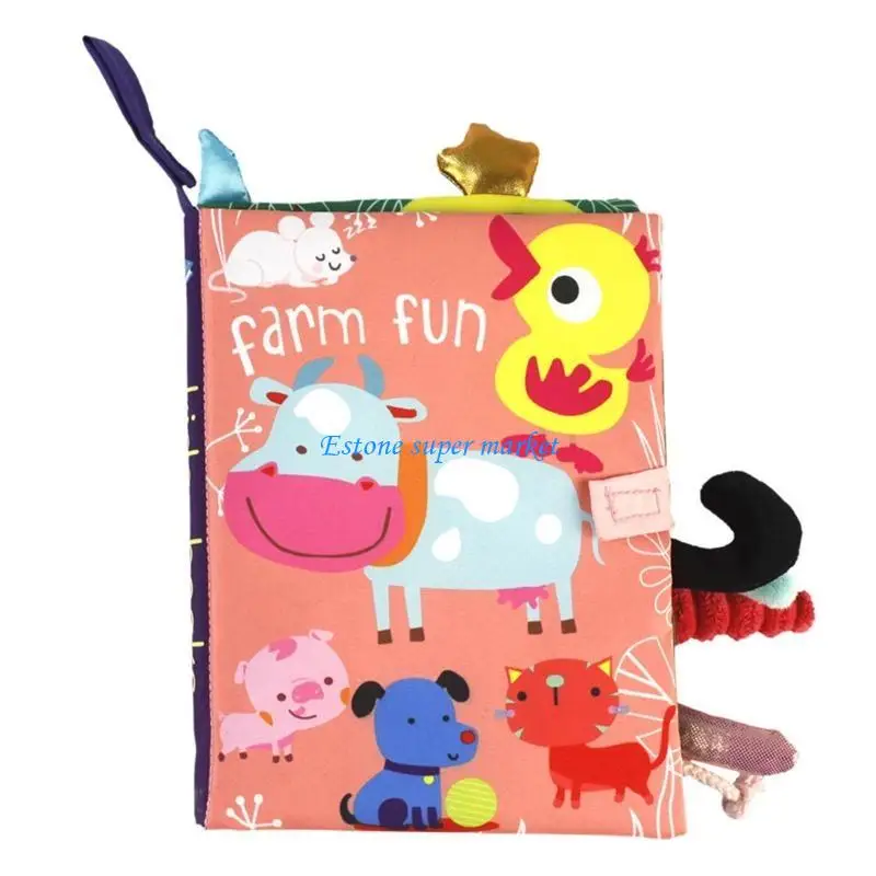 

090B 3D Animal Tail Activity Cloth Books Infant Crinkle Soft Books Child Newborn Toddler Early Development Cloth Books