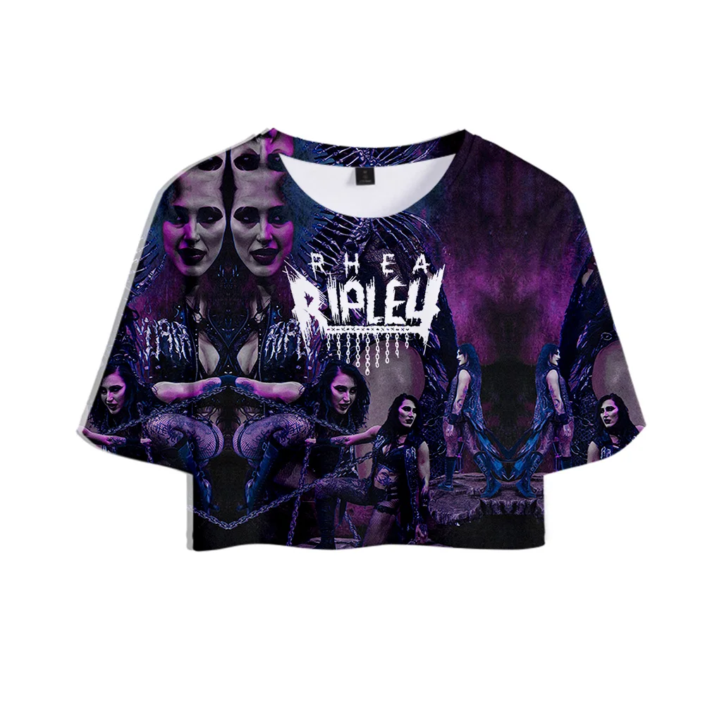 تي شيرت Rhea Ripley Merch تي شيرت علوي كبير الحجم برقبة دائرية تي شيرت نسائي ملابس يومية مطبوعة ملابس كاجوال