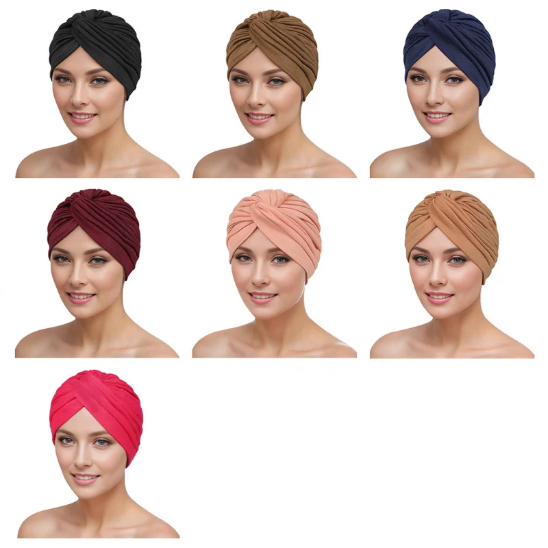 Cross-Border New Arrival Tam-O'-Shanter Hot Sale Pure Color All-Matching Twist Cap Muslim Indian Cap One piece dropshipping