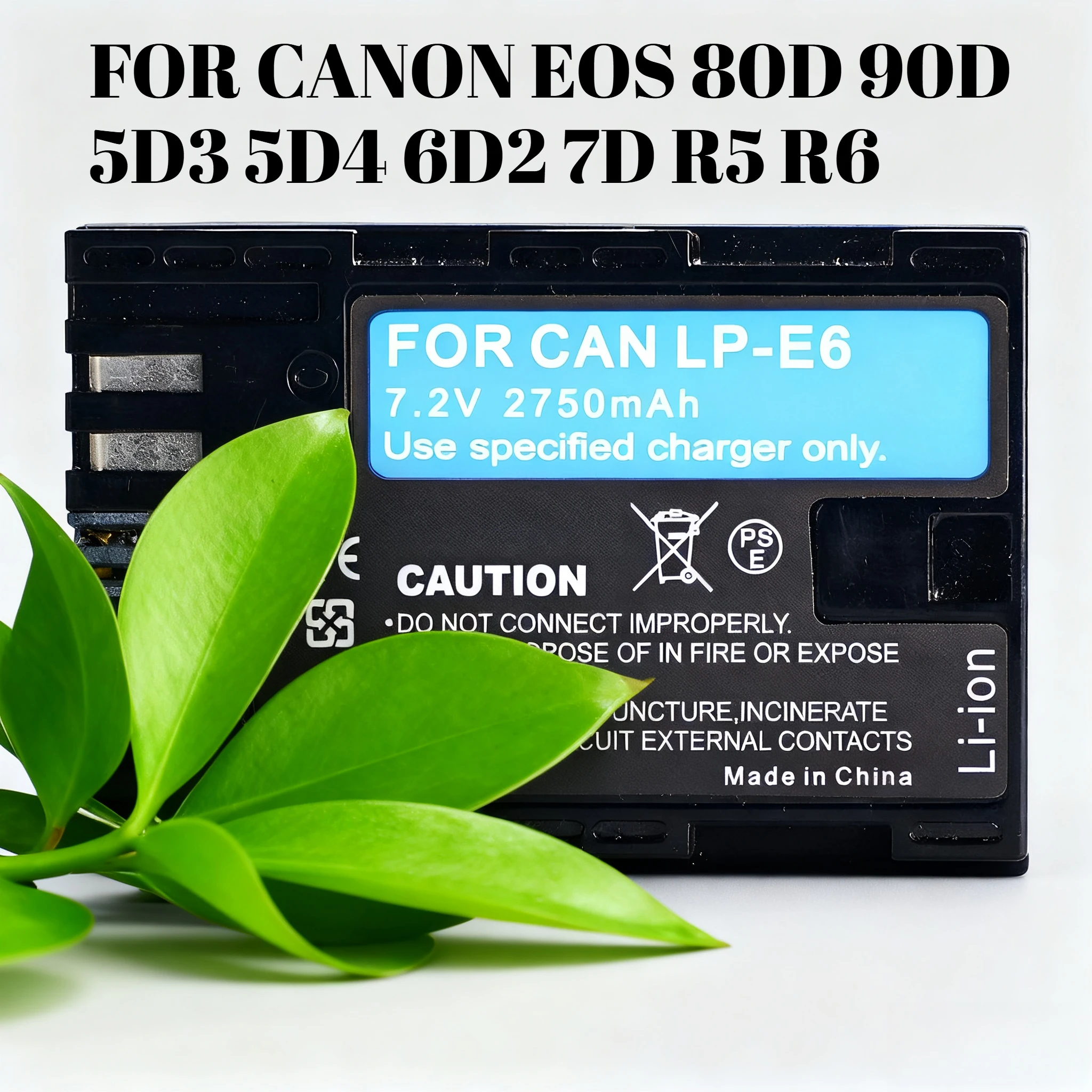 Аккумулятор LP-E6N 2700 мАч для камеры Canon EOS R5 R6 80D 90D 5D4 5D3 6D2 7D Mark II, совместимый с LP-E6
