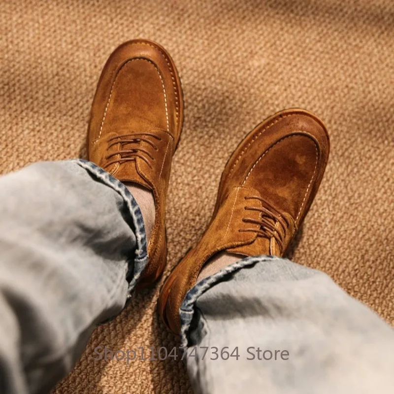 Vintage Genuine Leather Low Top Work Shoes Men's Casual Premium Stitching Classic Lace-up Oxford Design Leather Shoes Male