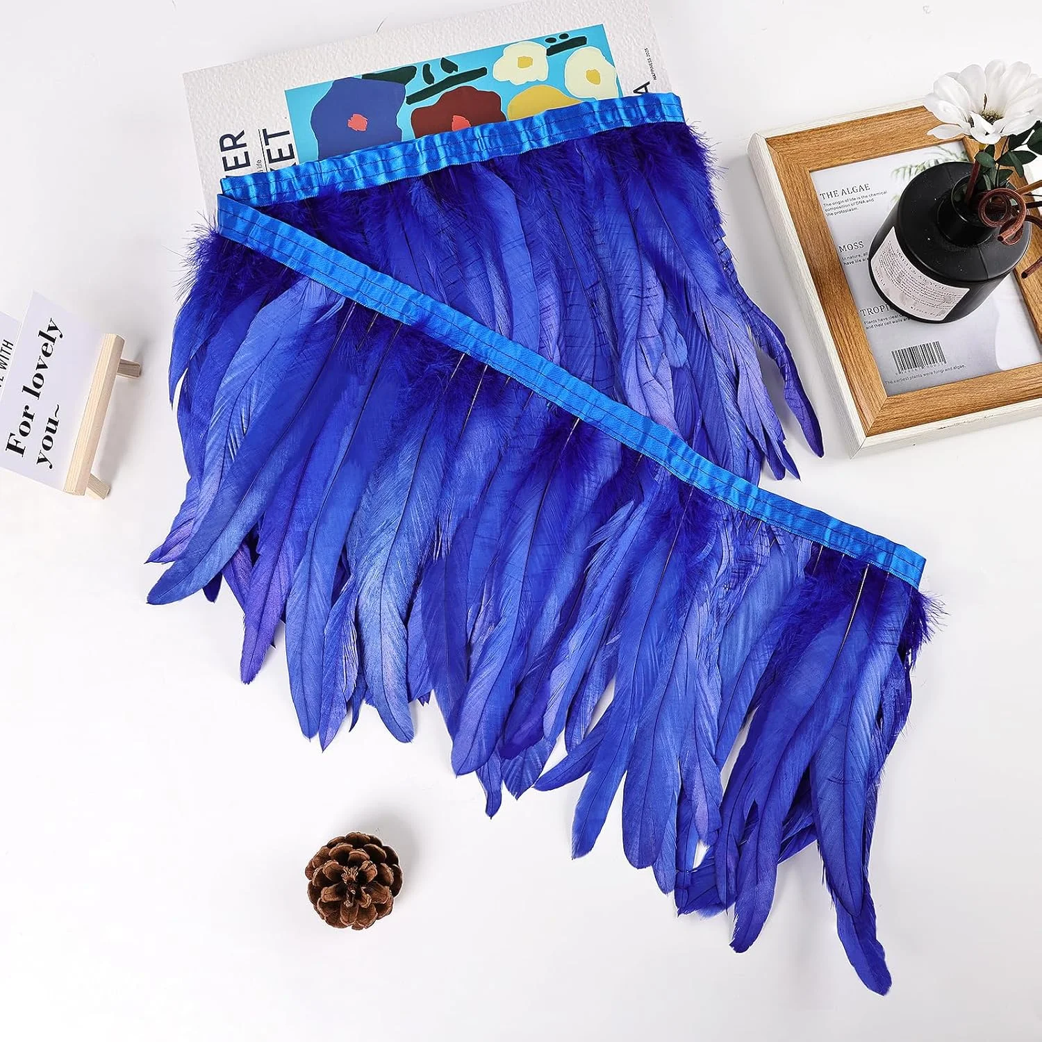 2Yards/Lot 25-30CM Chicken Feathers Trim Cloth Sideband Rooster Tail Feather Trims Clothing Wedding Dress Party Decoration