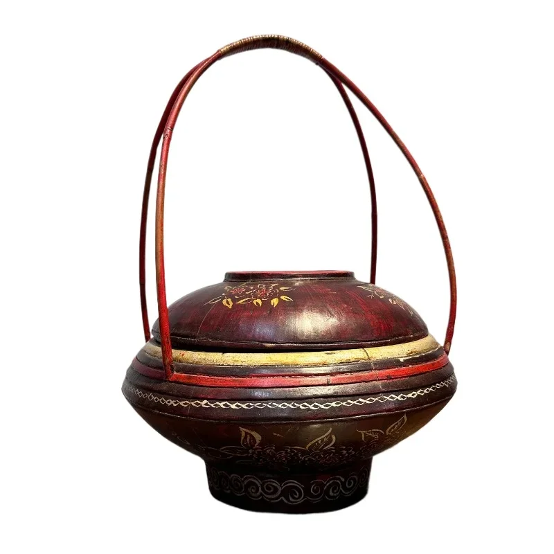 

Painted wooden basket old basket flower arrangement flower basket Ming and Qing classical nostalgic old objects craft ornament