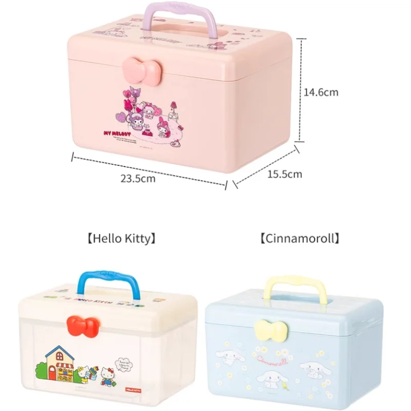 

Kawaii Miniso Hello Kitty Toolbox Storage Desktop with Lid Medicine Box Plastic Debris Sorting Box, Handbag, Women Accessories