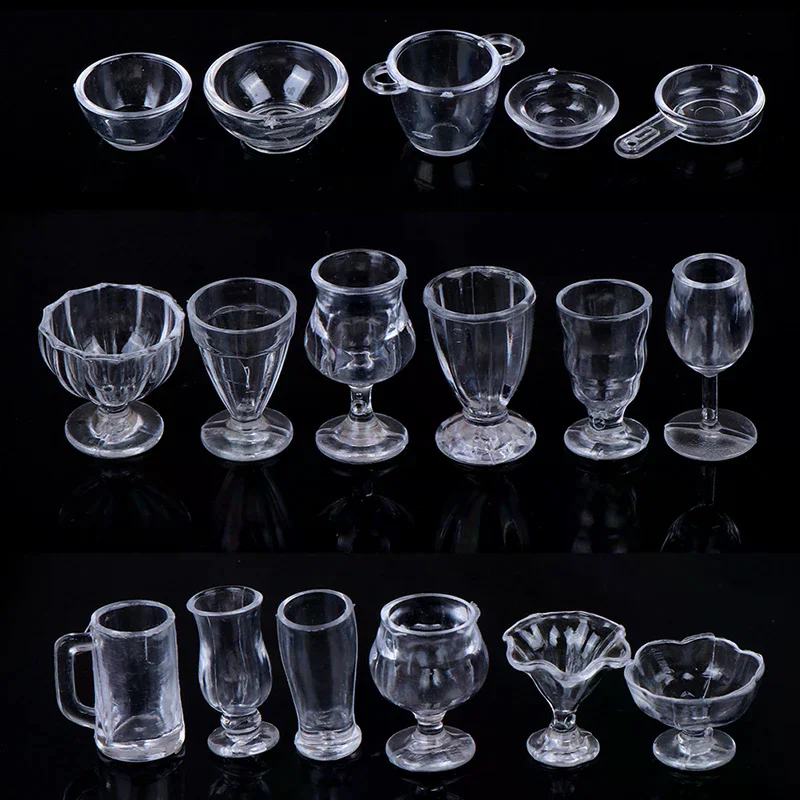 17 stks/set 1:12 Poppenhuis Miniatuur Transparant Servies Keuken Accessoires Voor Poppenhuis Decor Kinderen Speelgoed Gift