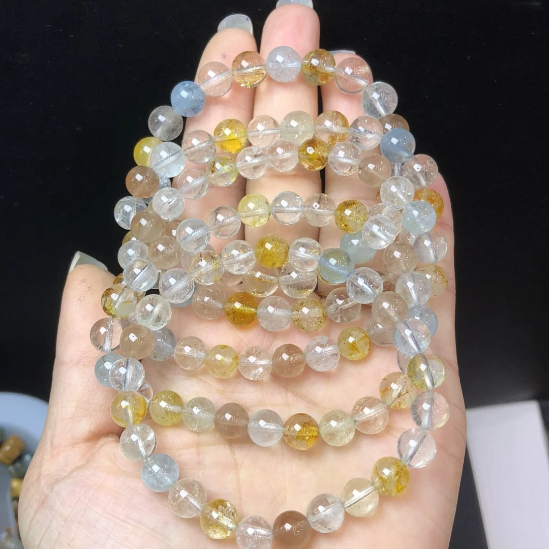 

1 Pc Fengbaowu Natural Colorful Topaz Bracelet Round Beads Reiki Healing Stone Fashion Jewelry Gift For Women Men