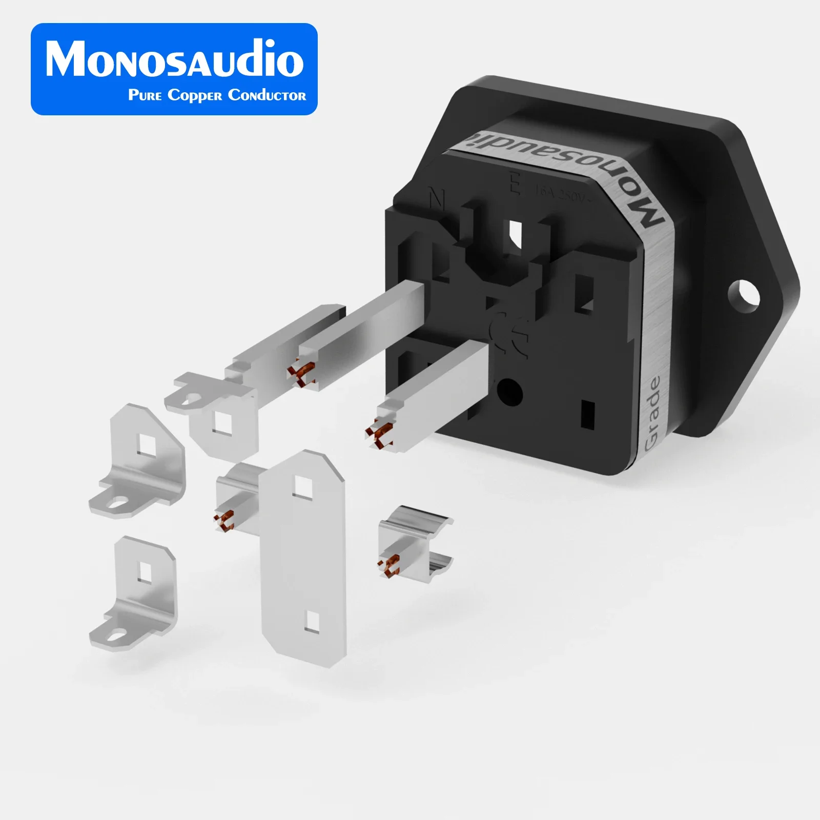 Monosaudio IF76 Pure Copper Gold Rhodium Plated Non Solder IEC Socket Inlet AC IEC Inlet Socket HiFi Audio Power IEC Socket Jack