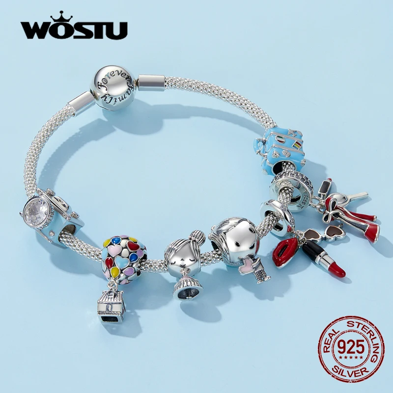 WOSTU-925 Jóias de Prata Esterlina para Mulheres, Pet Charme, Câmera, Abelha, Café, Joaninha, Beads Fit, DIY, Pulseira Original, Pingentes, Mulheres, Meninos, Meninas