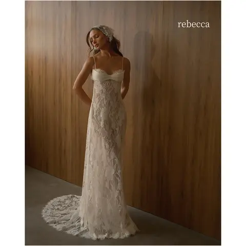 Floral Wedding Dress Rebecca Customized Sleeveless Floral Embroidery Lace Wedding Dress Backless Vestidos De Noche A-Line Floor-Length Formal Evening