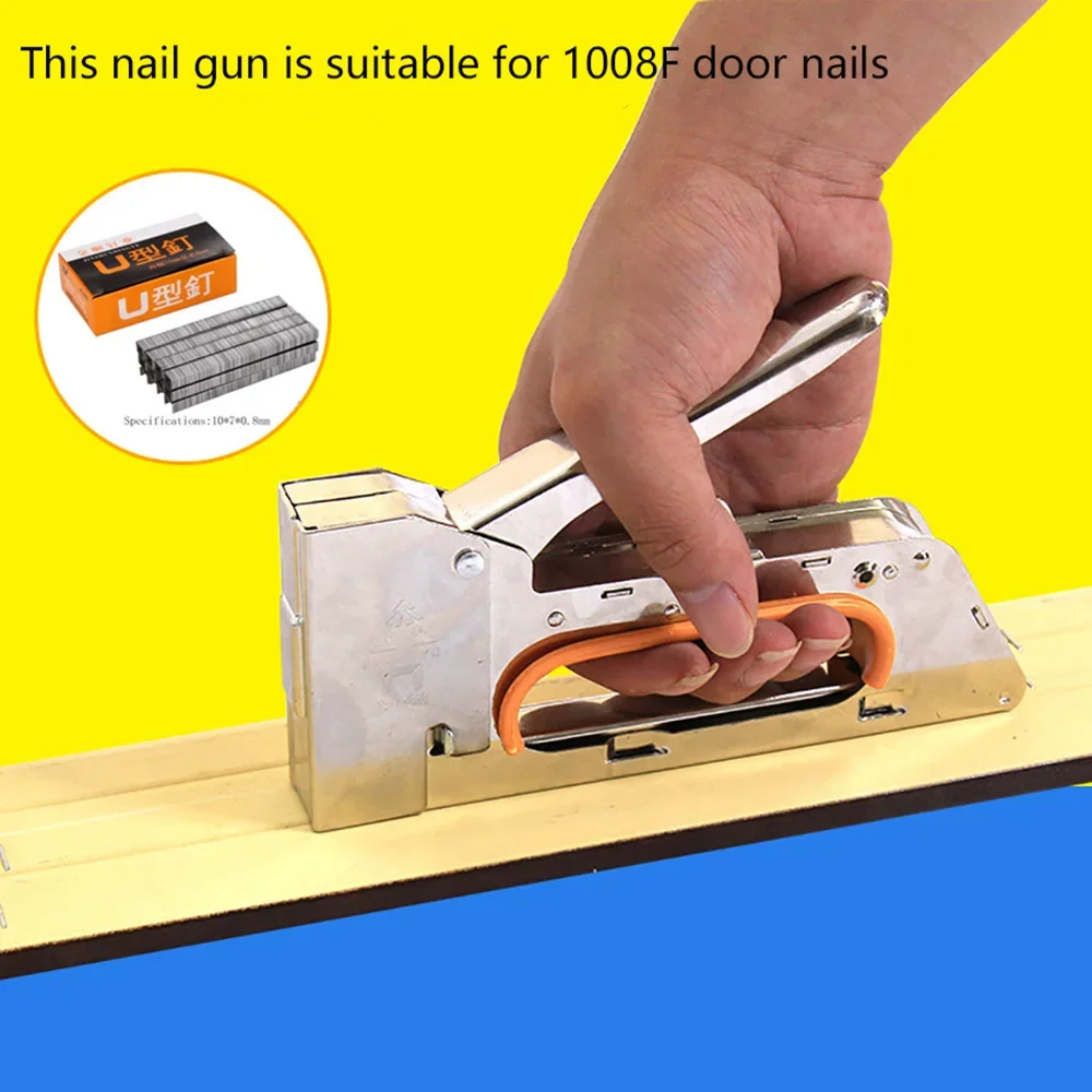 Stainless Steel Manual Staple Gun Furniture Frame Stapler to Hold 1008F Staples Hand Code Nail Gun Woodworking Heavy Duty