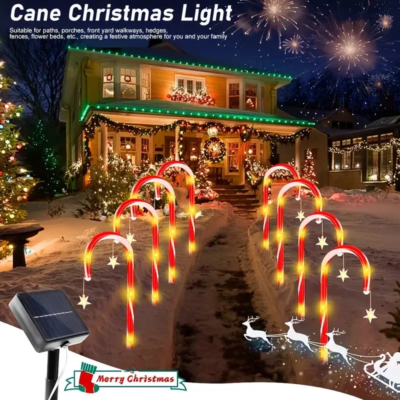Solar Candy Lights 4Pcs Christmas Outdoor Garden Solar Lights 8 Lighting Modes IP65 Waterproof Lawn Walkway Yard Decoration Lamp