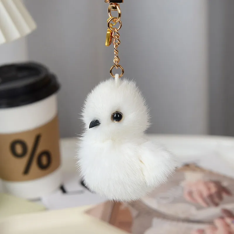Cute Mink Fur Bird Plush Keychain Pendant Car Decoration Soft Stuffed Chick Doll Keychain Creative Chick Animal Model Plush Toy