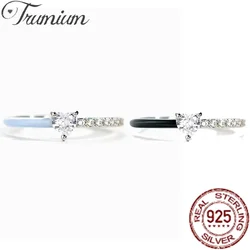 Trumium Authentic 925 Sterling Silver Hearts Rectangle CZ Enamel Finger Rings For Women Wedding Engagement Jewelry Anel