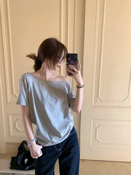 T-shirts Women Solid Simple Summer Casual Cleanfit Short Sleeve All-match Young Girls Streetwear Y2k Top Aesthetic Clothes Ins 5
